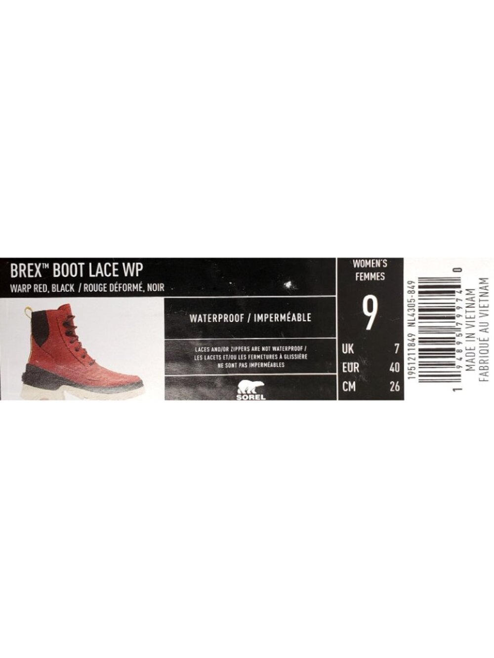Sorel Women's Brex Lace Up Waterproof Leather Ankle Boots Warp Red Black Size 9 - Picture 4 of 4